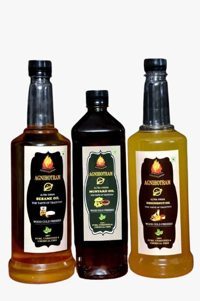 Sesame Oil - Ultra Virgin 100% Wood Cold Pressed Black Sesame Oil - Pure | Unrefined | Chemical-Free | Multi-Purpose - Agnihotram Organics