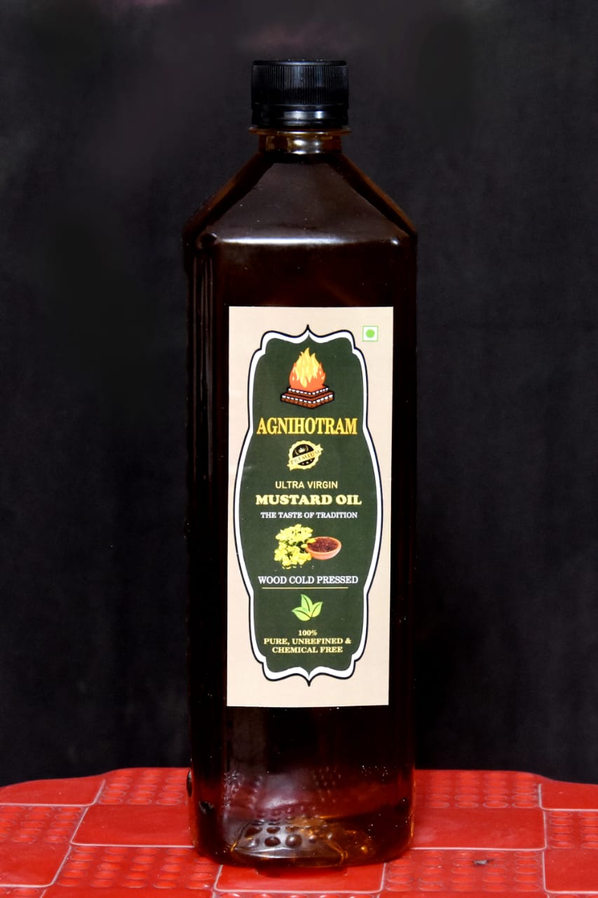 Mustard Oil – Ultra Virgin 100% Wood Cold Pressed Black Mustard Oil – Pure, Unrefined & Chemical-Free | Traditional Taste - Agnihotram Organics