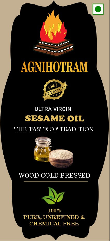 Sesame Oil - Ultra Virgin 100% Wood Cold Pressed Black Sesame Oil - Pure | Unrefined | Chemical-Free | Multi-Purpose - Agnihotram Organics