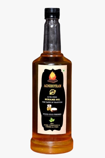 Sesame Oil - Ultra Virgin 100% Wood Cold Pressed Black Sesame Oil - Pure | Unrefined | Chemical-Free | Multi-Purpose - Agnihotram Organics