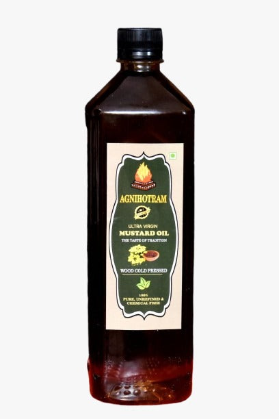 Mustard Oil – Ultra Virgin 100% Wood Cold Pressed Black Mustard Oil – Pure, Unrefined & Chemical-Free | Traditional Taste - Agnihotram Organics