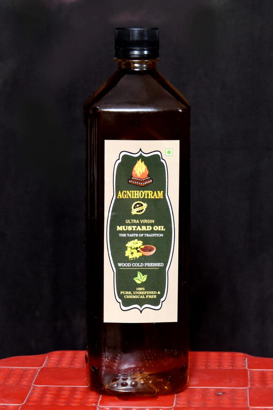 Mustard Oil – Ultra Virgin 100% Wood Cold Pressed Black Mustard Oil – Pure, Unrefined & Chemical-Free | Traditional Taste - Agnihotram Organics