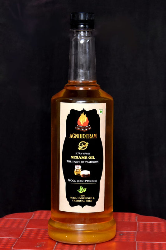 Sesame Oil - Ultra Virgin 100% Wood Cold Pressed Black Sesame Oil - Pure | Unrefined | Chemical-Free | Multi-Purpose - Agnihotram Organics