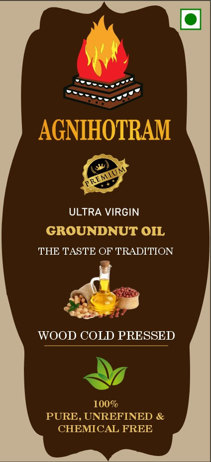 Agnihotram Groundnut Oil – Ultra Virgin 100% Wood Pressed | Cold Pressed | Pure, Organic for cooking & wellness.